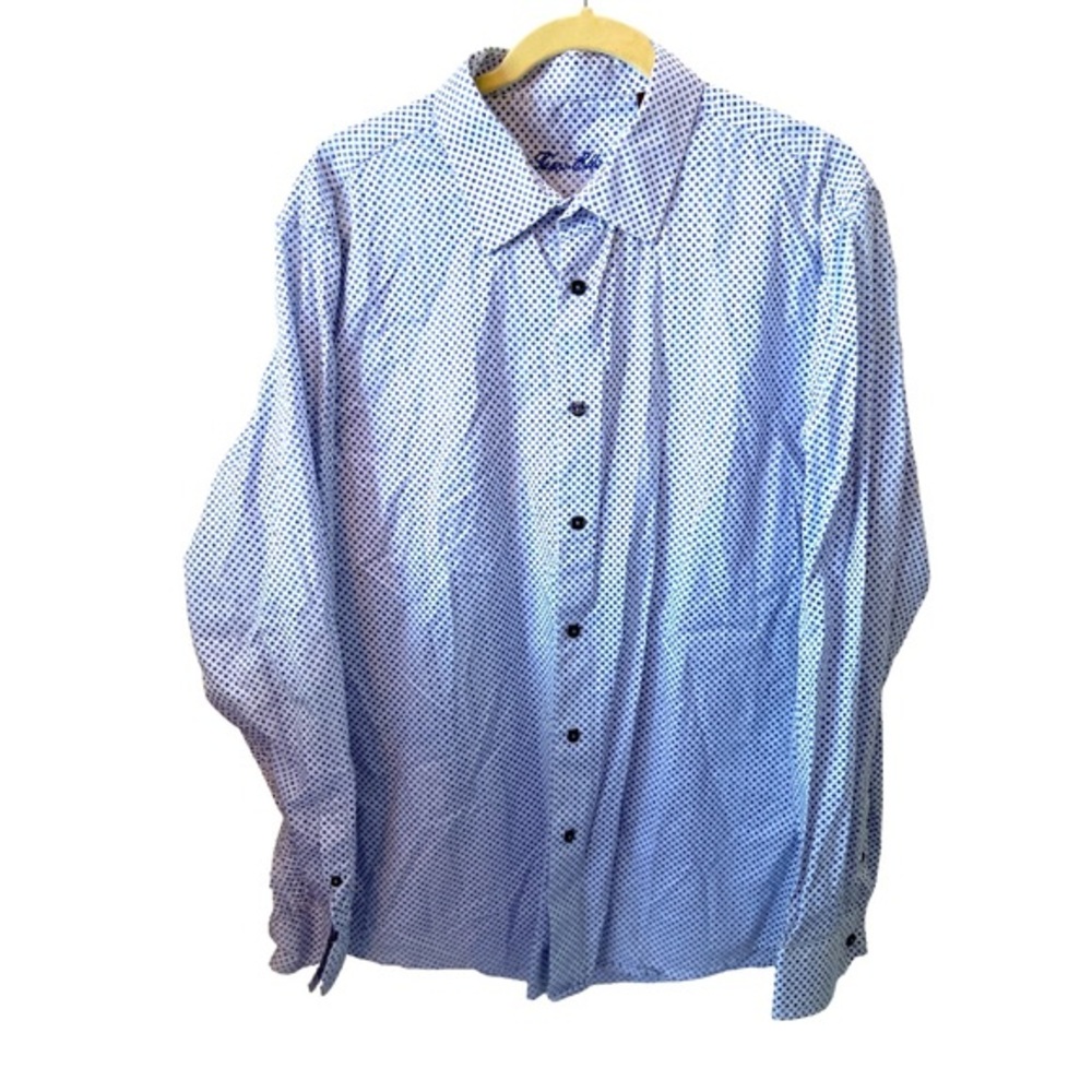 Tasso Elba Men’s 100% Cotton Blue and White Patterned Button Down XL